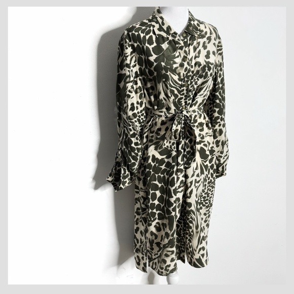 NWT Diane Von Furstenberg Shirt Dress Button Front Belted Long Sleeve Silk Sz 10 - Picture 2 of 16